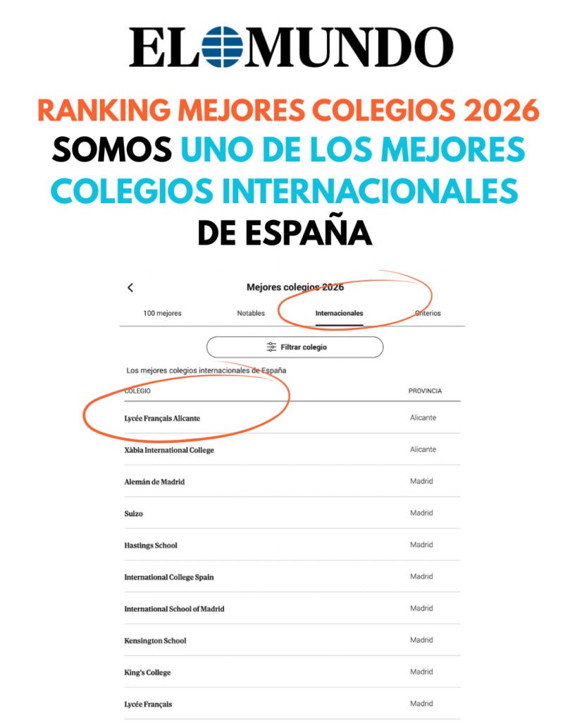 Descubre por qué el Lycée français international de Alicante destaca en el ranking de mejores colegios internacionales de España de El Mundo. ¡Visítanos!
